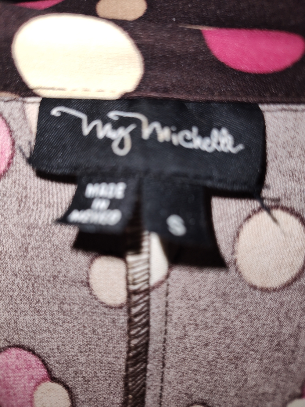 Brown Midi Dress with Pink and Cream Polka Dots - Picture 2 of 2